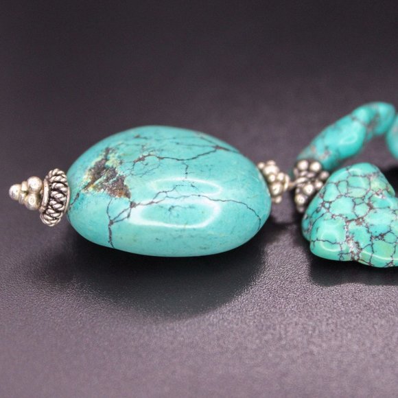 Turquoise Pendant Chunky Nugget Beaded Vintage Necklace Silver Clasp Findings - Picture 9 of 14